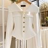 Autumn Women's White Coat Waist Long Sleeve Slim Chic Short Outwear High-End Solid Color Top Clothing Office Jackets Ladies