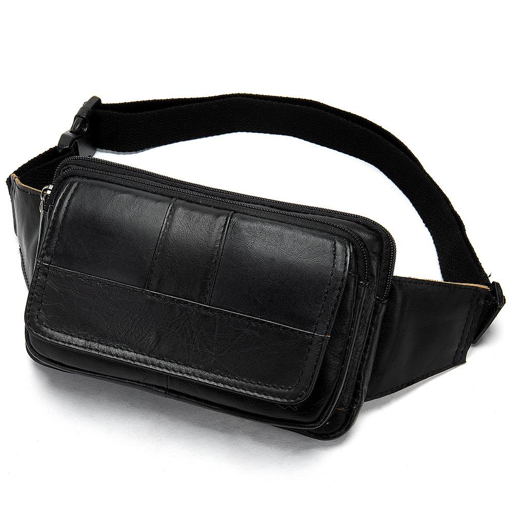 Leather Men's Waist Bag, Cowhide Outdoor Single Shoulder Crossbody Chest Bag, Men's Small Bag