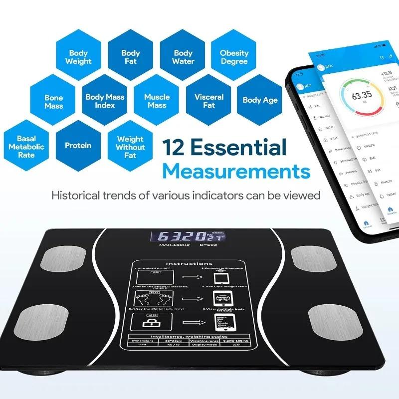 Body Fat Scale Smart Wireless Digital Bathroom Weight Scale Body Composition Analyzer With Smartphone App Bluetooth-Compatible
