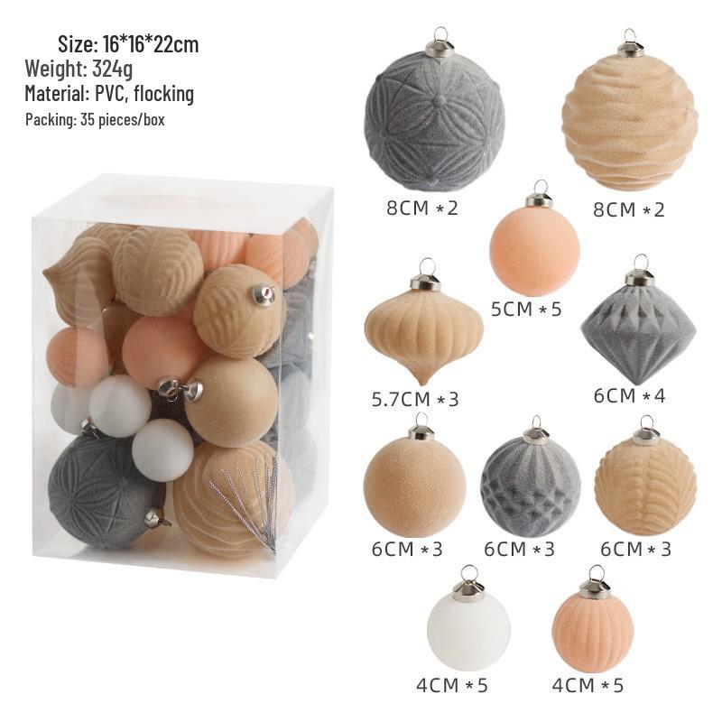 Purple/Gray/Coffee Irregular Flocking Christmas Tree Ball Ornaments