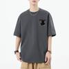 [Liaziong] Summer T-Shirt for Men, Short Sleeve, 100% Cotton, Plus Sizes, Cute Cat Print, Crew Neck, Half Sleeve Top - Gray - 2XL