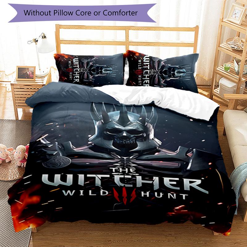 3pcs The W-Witcher 3 Wild Hunt GAME pattern bedding set duvet cover set includes duvet cover &pillowcases, perfect all season bedroom decoration & gi