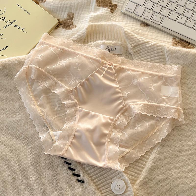 Women's Summer Light Lace Mesh No Trace Breathable Wisp Naked Feeling Ice Silk Briefs