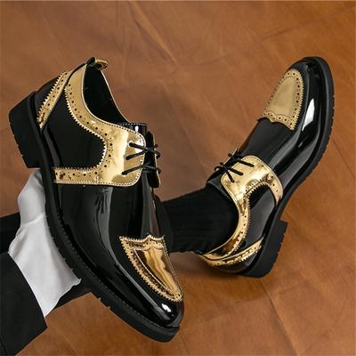Luxury New Designer Men's Gold Silve Mixed Color Lace Up Fashion Patent Leather Shoes Formal Wedding Dress Homecoming Footwear
