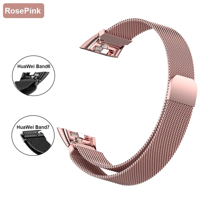 Metallklokkerem for Huawei Band 6 7 Band Honor 6 Armbånd med TPU-veske Skjermbeskytter Myk film Huawei Magnetic Loop Strap