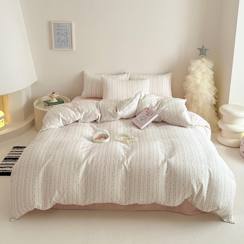 Pastoral Style Class A Maternal Infant Grade Cotton Double-Layer Yarn 4-Pcs Set Dormitory Cotton 3-Pcs Set Bed Sheet Quilt Cover Bedding