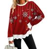 Women's Christmas Print Crewneck Sweatshirt with Scalloped Wavy Hem Casual Holiday Top