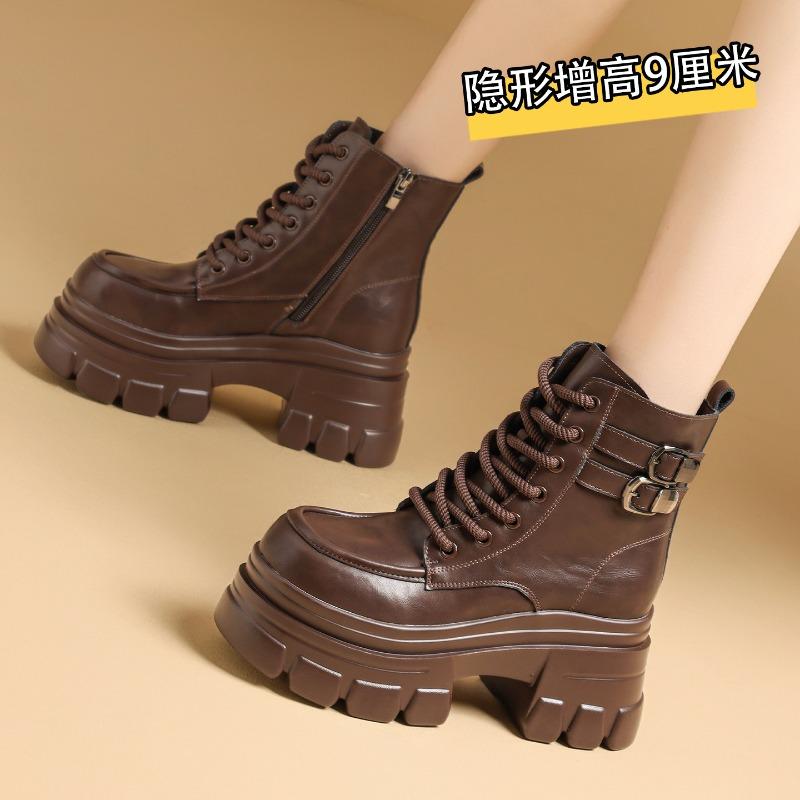 Autumn and winter new Martin boots cm muffin thick bottom inner height increase small temperament short boots women