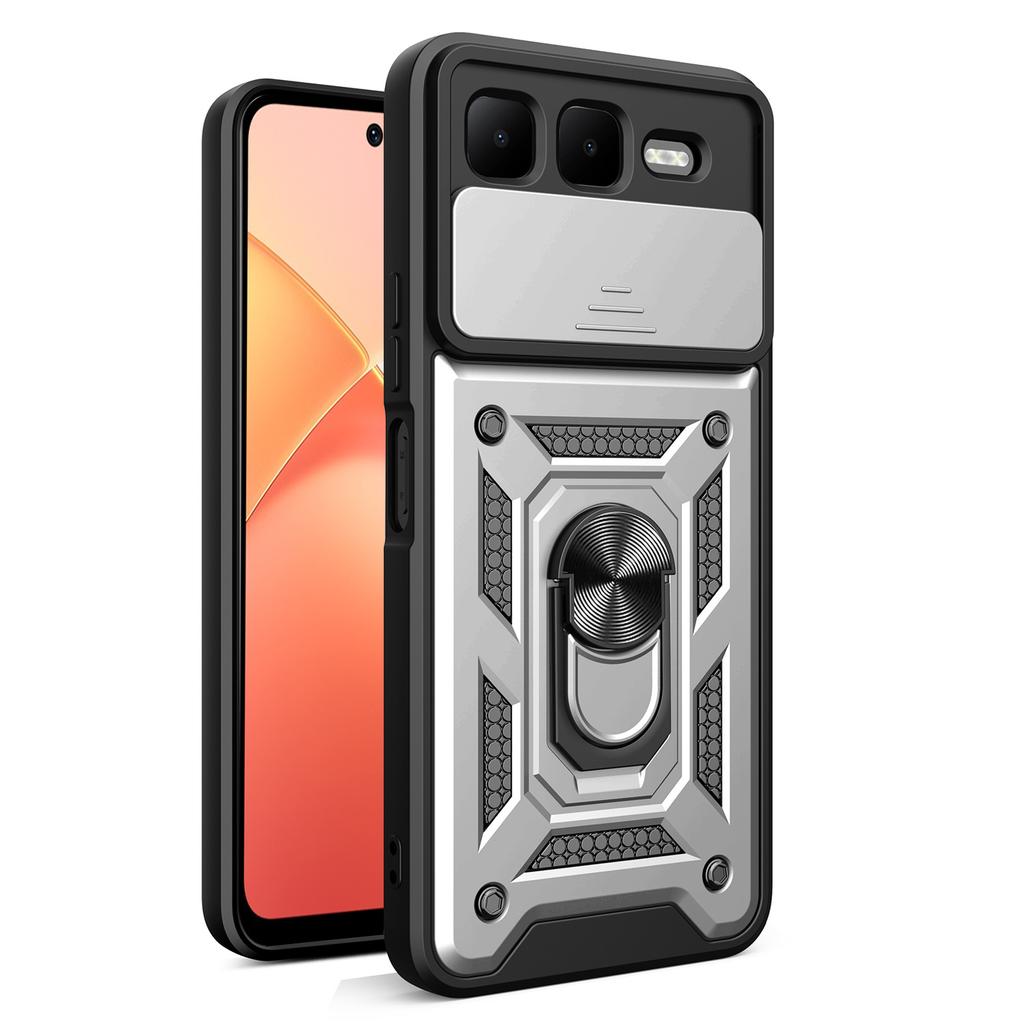 For Infinix Smart 10 Plus Case with Slide Camera Lid PC+TPU Kickstand Phone Cover