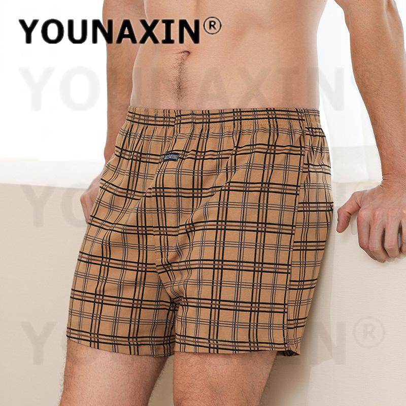 Men's Cotton Boxer Briefs High Waist Casual Plaid Pajama Shorts Plus Size Big Underwear Home Sleep Bottoms M L XL 2XL 3XL