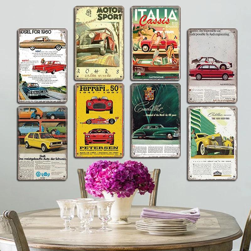 Vintage Dad's Car Bus Poster Retro Metal Plaque Signs Grand Prix Automobile Metal Tin Plate Garage Bar Pub Club Home Wall Decor