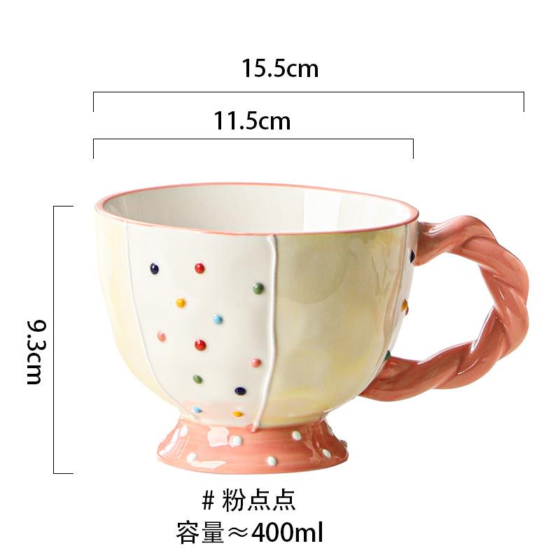 400ml Hand Drawn Ceramic Mug Large Capacity Breakfast Cereal Cup Milk Oatmeal Matcha Water Cup Kitchen Accessory Drinkware Gift