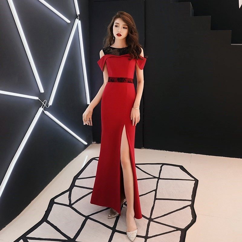 Summer New Long Celebrity Banquet Noble Elegant Skinny Fashion Host Temperament Dress Long Dress