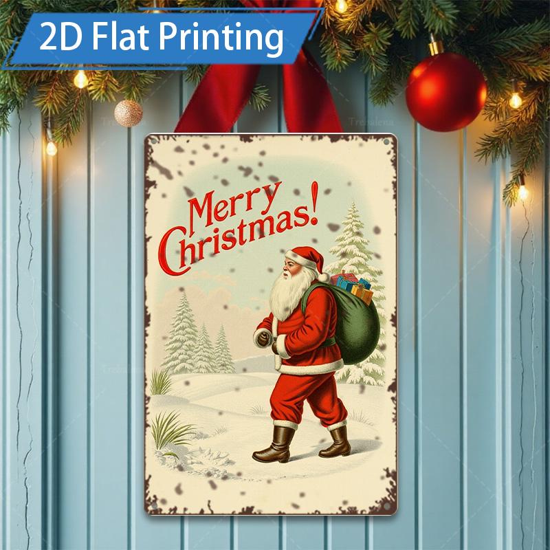 D FLAT pc Metal Sign Vintage Santa Christmas Metal Sign D Flat Print 20x30cm(7.8x11.8inch)