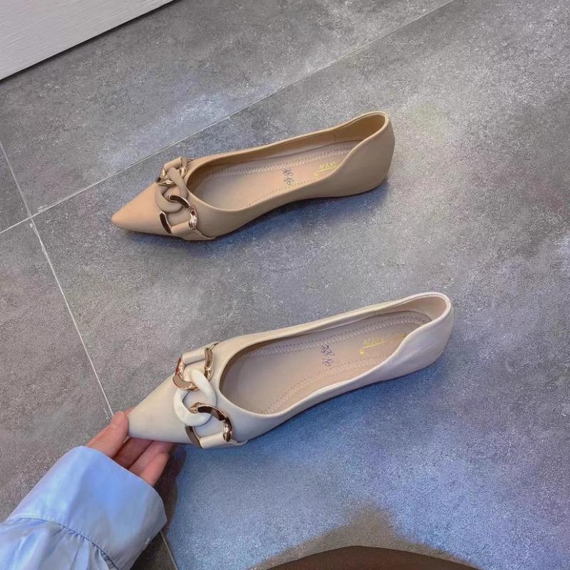 Fashion Square Toe Flat Shoes for Women Spring Autumn Korean Fashion Buckle Up Chain Comfort Large Size 43 44 45 loafers ladies shoes