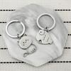 Fish Bone Cat Stainless Steel Keychain Cute Cartoon Matching Style Fashion Couple Friend Pendant Practical Bag Decoration