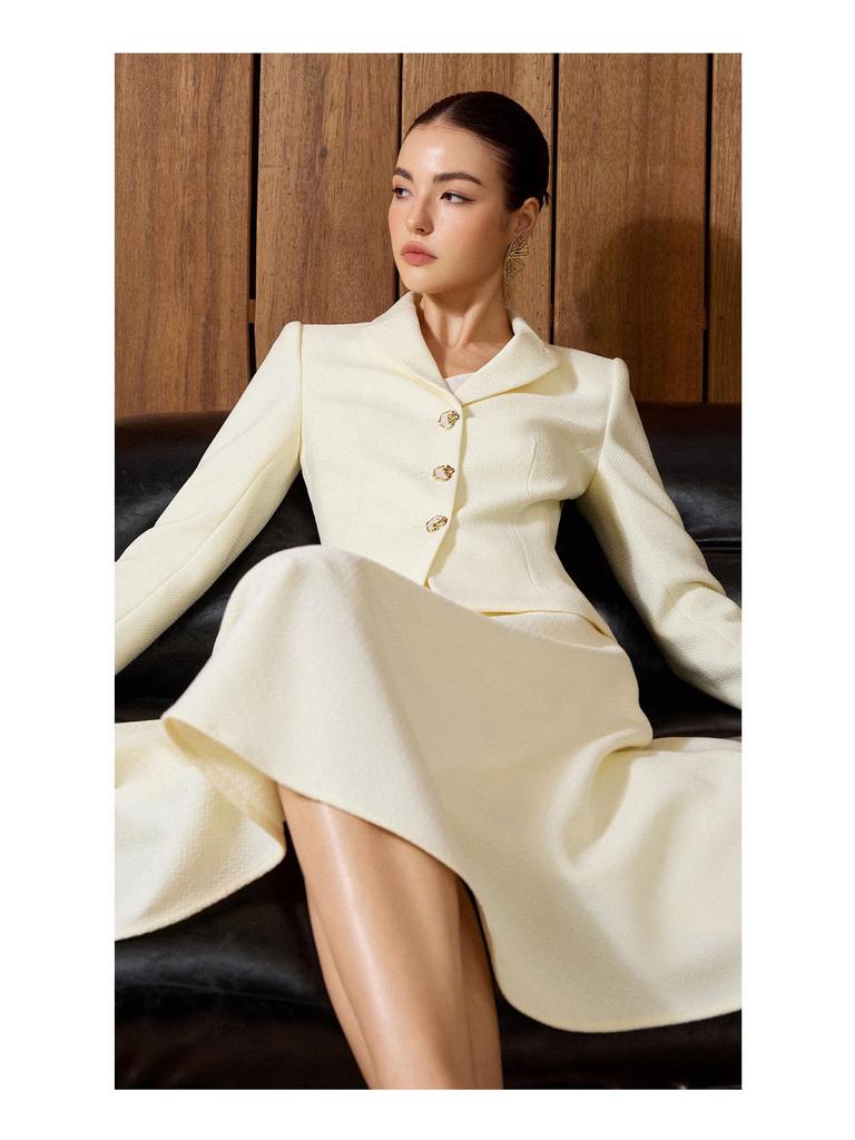AD Audrey Off-White Micro-Check Jacquard Suit Set with Umbrella Skirt for Art Exam Hosting 2026 - Women's Clothing