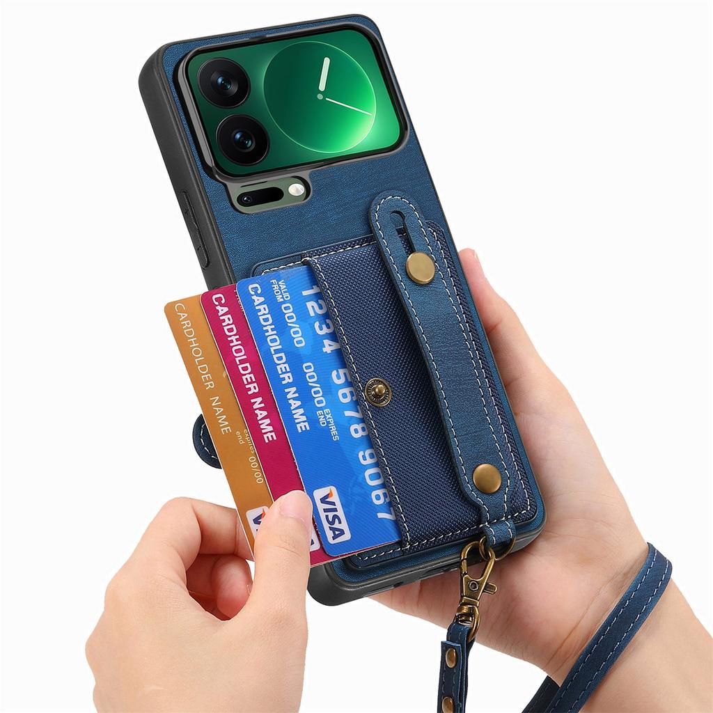 For Xiaomi 17 Pro Retro PU Leather Back Cover with Card Holder and Wristband Kickstand