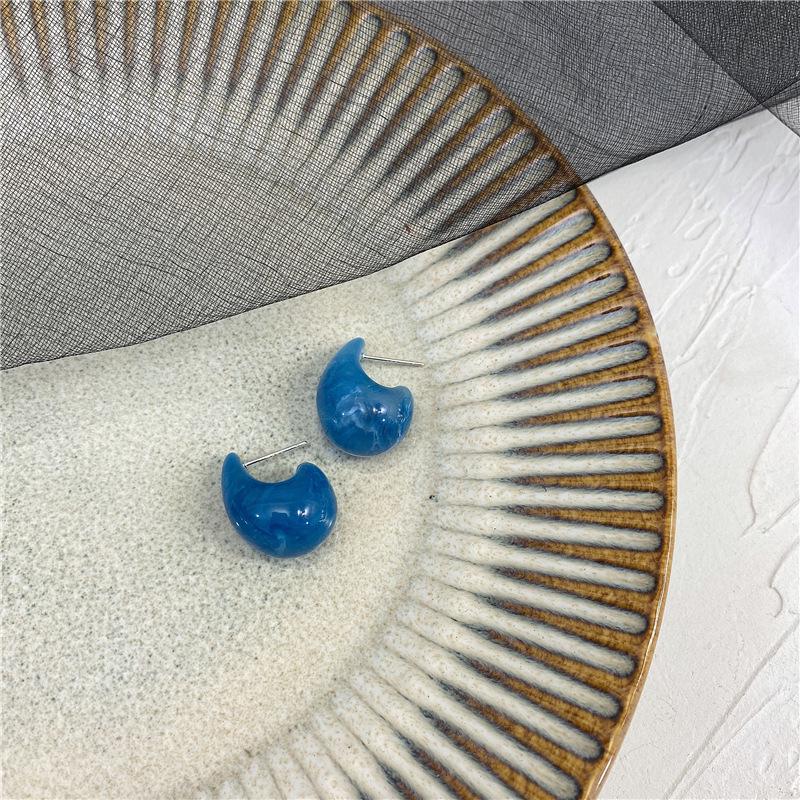 Elegant Blue Water Drop Dangle Earrings: Artistic Hoop and Stud Design, Simple and Niche Style for Women