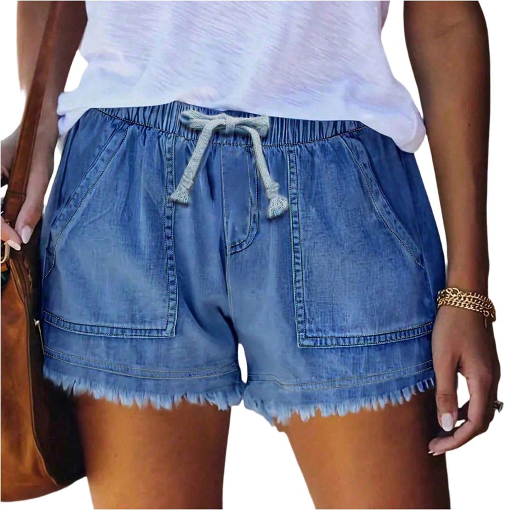Women's Solid Color Jeans Stretch Slim Fit Distressed Denim Shorts