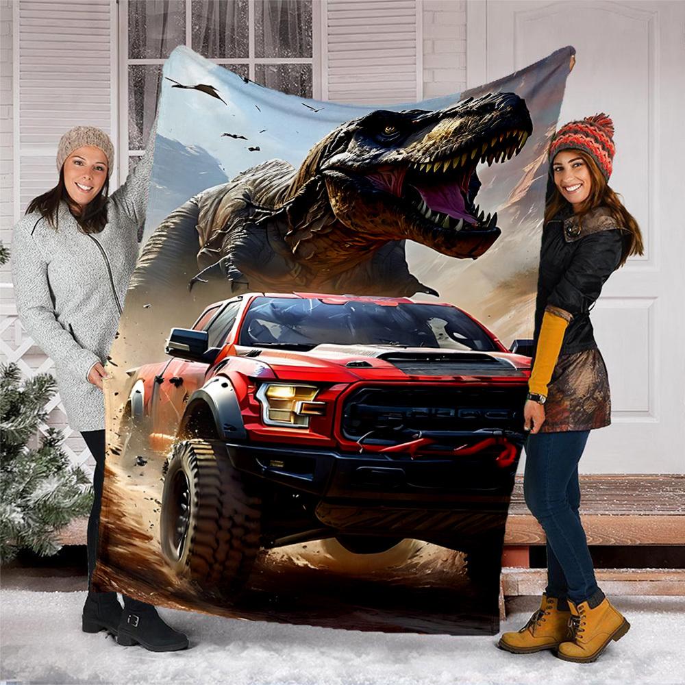 1pc Dinosaur Adventure Outdoor Flannel Blanket , Machine Washable Perfect Gift for Birthday , Holiday Travel Accessory , Durable Material