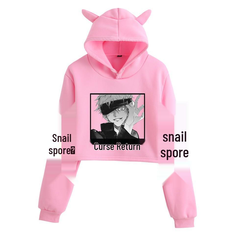 Jujutsu Kaisen Cropped Cat Ear Hoodie for Girls - European & American Anime Style