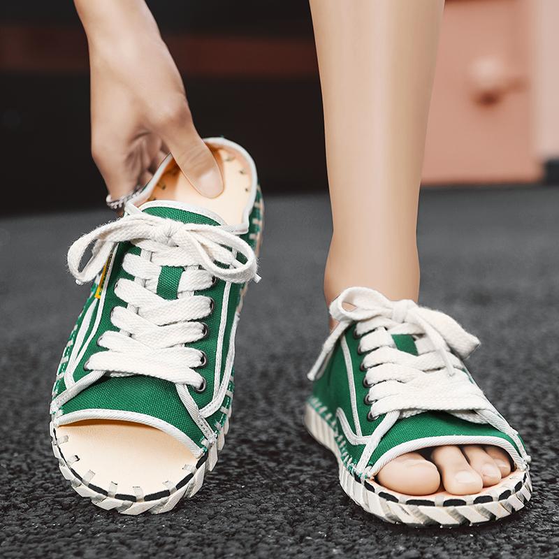 Fashion Handmade stitched denim casual sandals Trendy style design Street walking Daily breathable slippers high-quality summer