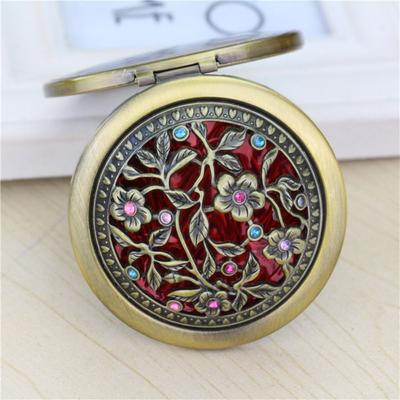 Mini Vintage Hollow Makeup Mirrors Double-sided Floral Pattern Folding Pocket Mirror Hollow Folding Round Makeup Mirror