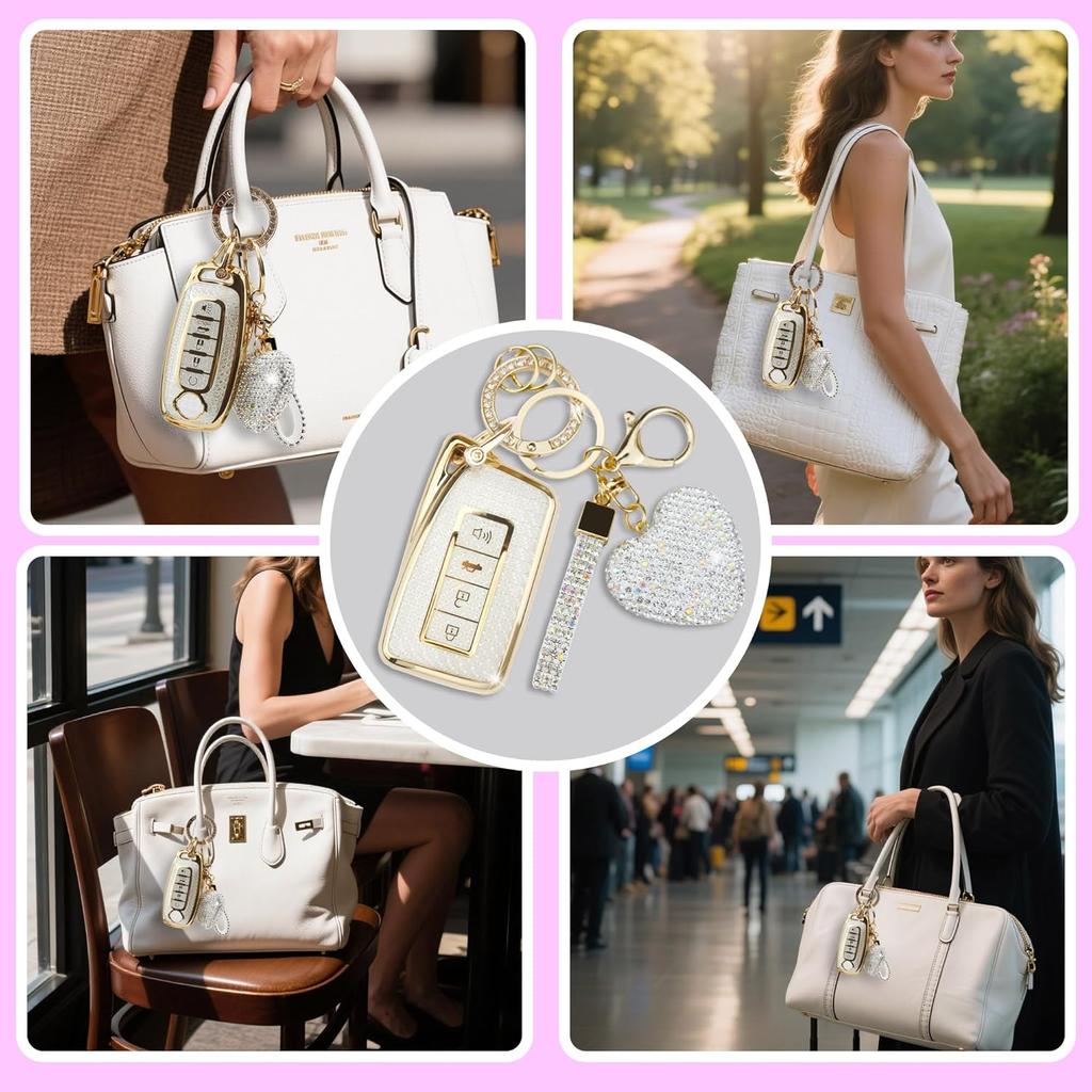 Key Fob Cover With Diamond Keychain For Lexus Car Key Shell Compatible With Lexus RX ES GS LS NX RS GX LX RC LC Smart Remote Key Protector For Women