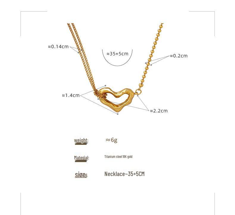 Korean Fashion Titanium Heart Clavicle Necklace with Double-Sided Texture