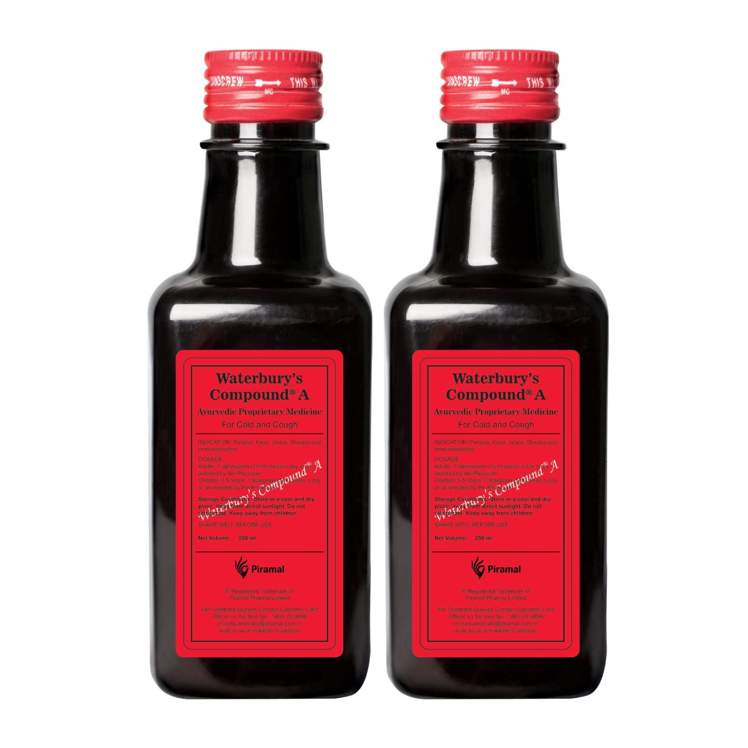 

Waterbury’s Compound A Ayurvedic Syrup 250 ml Pack of 2 | Herbal Wellness Drink for Cough Relief and Natural Immunity Support