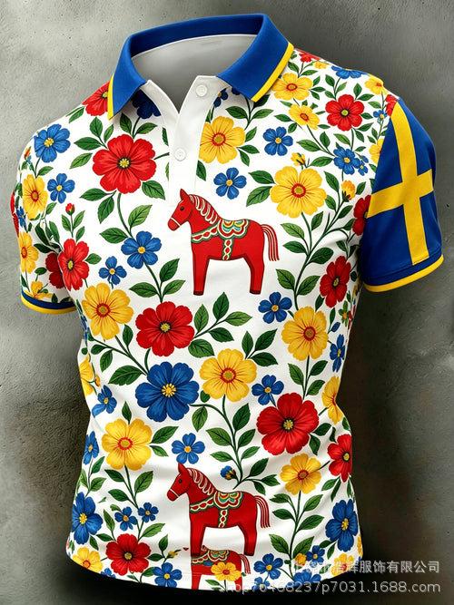 New 3D Printed Men's Retro Fashion Casual Summer Lapel Polo Shirt Top