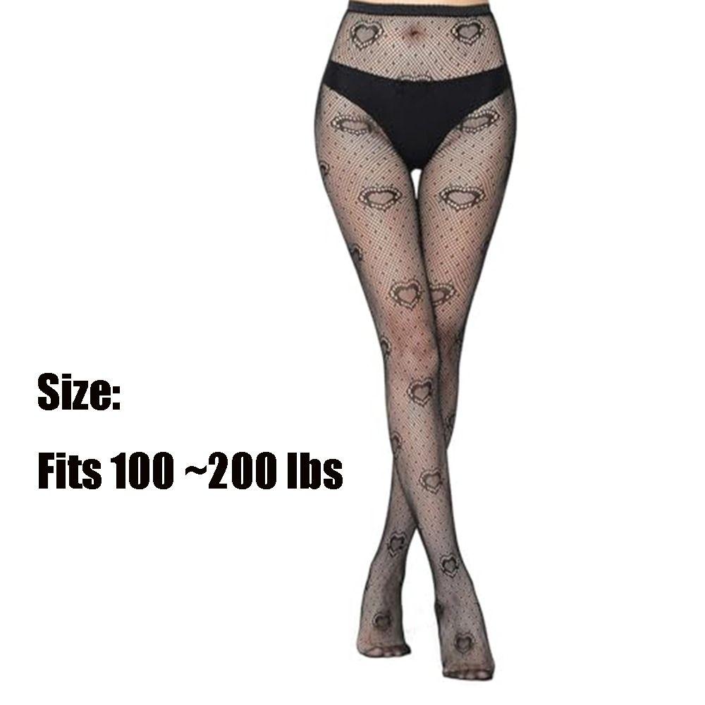 Butterfly and Love Heart Patterned Fishnets Leggings Plus Size Lace Tights for Women