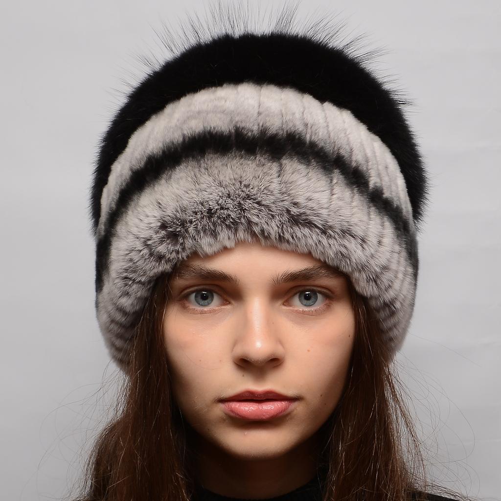 Buy Rabbit Fur Hat, Fur Hat with Bubo, Fur Hat On a Knitted Basis