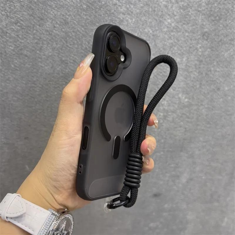 Luxury With Lanyard Soft Silicone For Magsafe Case for For Iphone 16 15 14 Plus 13 12 Pro Max Wireless Charge Magnetic Clear Cover
