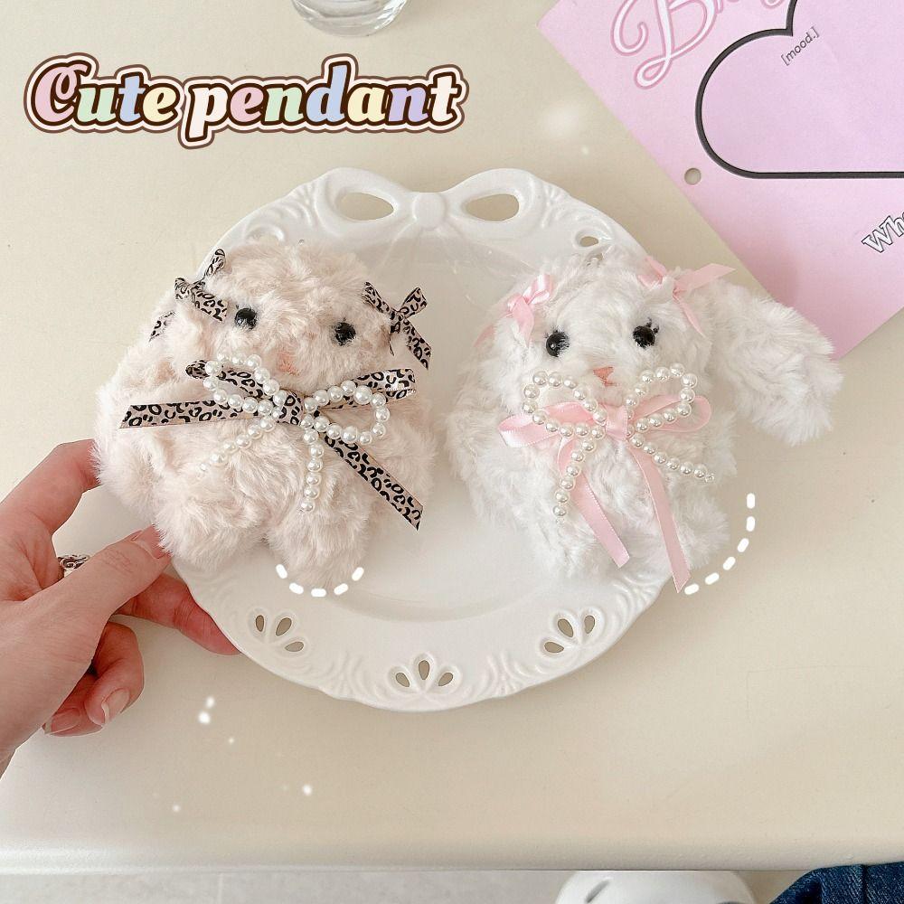 New Cartoon Rabbit Plush Doll Key Chain Bowknot Stuffed Plush Key Ring Lolita Rabbit Bag Pendant