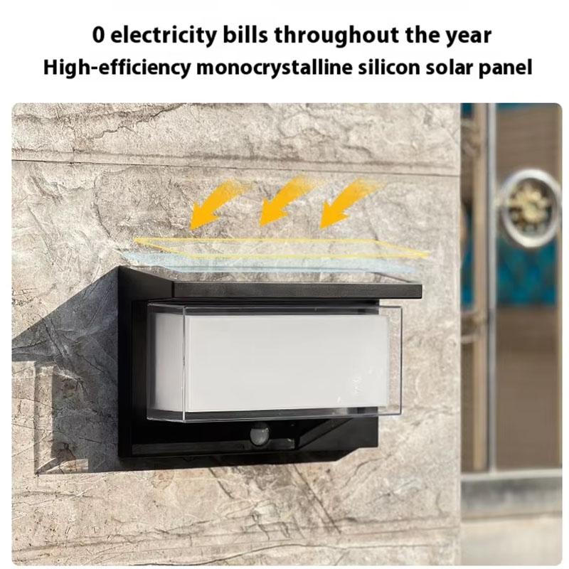 Solar LED Motion Sensor Lamp Outdoor Wall Light IP65 Waterproof Porch Solar Powered Lights Courtyard Fence Wall Decor Lighting