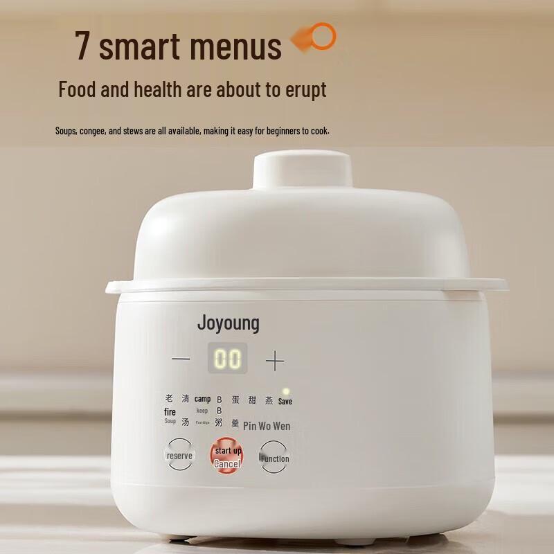Joyoung Electric Double Boiler Stew Pot - 1L White Porcelain CN plug (adapter included)