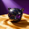 1Pcs Purple Luxurious Black Cat Stone Resin Sculpture - Elegant Volcanic Rock Effect Statue, Perfect Gift for Cat Lovers, Birthday Prese