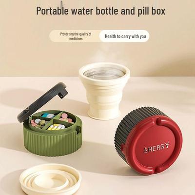 Portable 2-in-1 Travel Pill Organizer & Foldable Water Cup - Moisture-Proof and Sealed for Meal Prep
