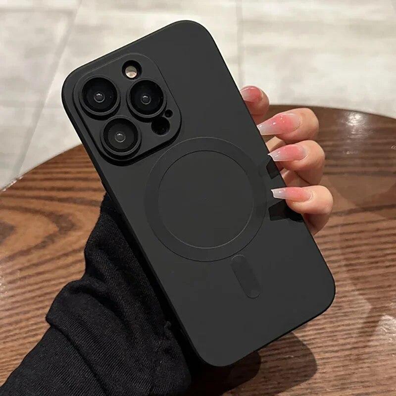 Frosting Matte Silicone Lens Film Protect Case For IPhone 15 14 13 12 11 Pro Max Plus Magsafe Magnetic Wireless Charging Cover