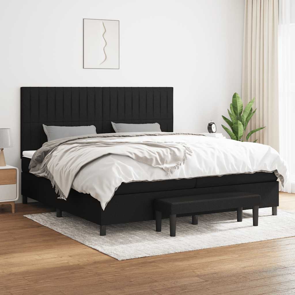Box Spring Bed with Mattress Black 200x200 cm Fabric