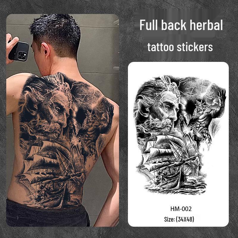 Wasserdichter semi-permanenter Vollrücken-Kräuter-Tattoo-Aufkleber - Langlebiges, realistisches Design für Männer und Frauen
