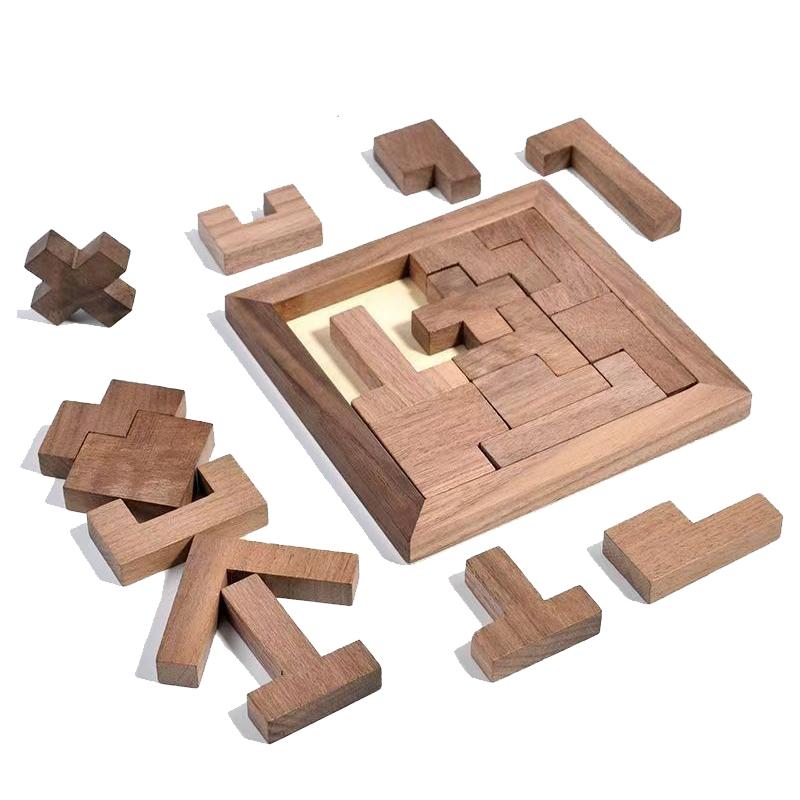 Wooden Russian Blocks Puzzle Brain Teasers Tangram Jigsaw Fun Challenge Geometric Shape Cognitive Educational Toys For Kids