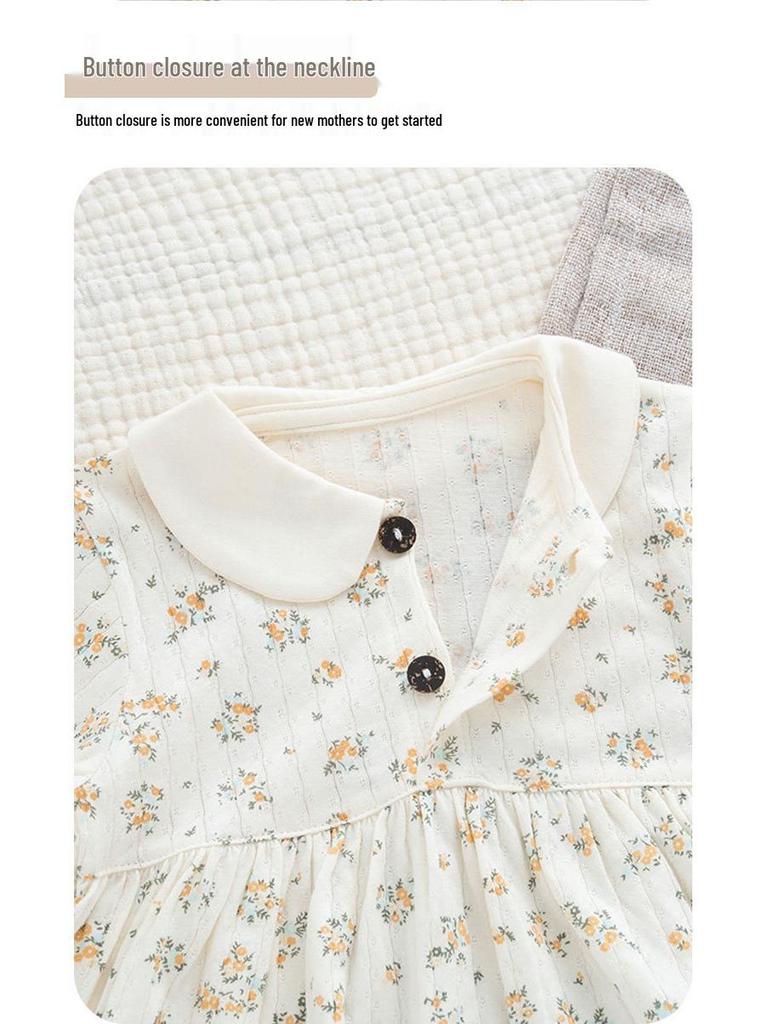 Summer Baby Girls' Floral Cotton Two-Piece Set: Breathable, Ultra-Thin Short Sleeve with Expanded Diaper Area for Infants