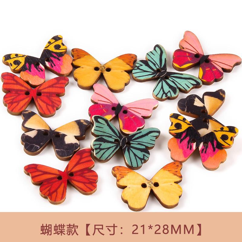 100pcs Rustic Handmade Wooden Buttons, Decorative Hand-Painted DIY Floral, Butterfly & Tree Designs for Crafts