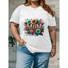 European Size Plus-Size Women's Happy Mother's Day Graphic T-Shirt with Floral & Leopard Print Design, Lightweight Breathable Casual Spring Summer Tee