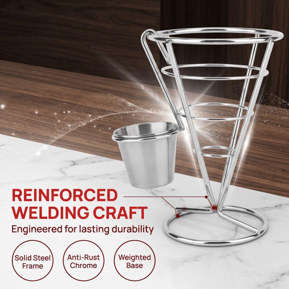 Sliver French Fry Cone Holder with Sauce Cup Fries Baskets Fries Display Stand  Serving Snacks