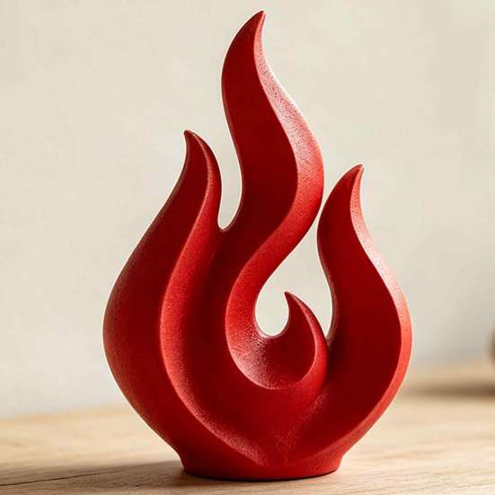 Künstlerisches Geschenk für Freunde 3D-gedruckte Flammen-Skulptur, matte rote hohle Statue, Figur aus PLA-Material, minimalistische Kunst, Desktop-Dekoration, Büro-, Heimdekoration