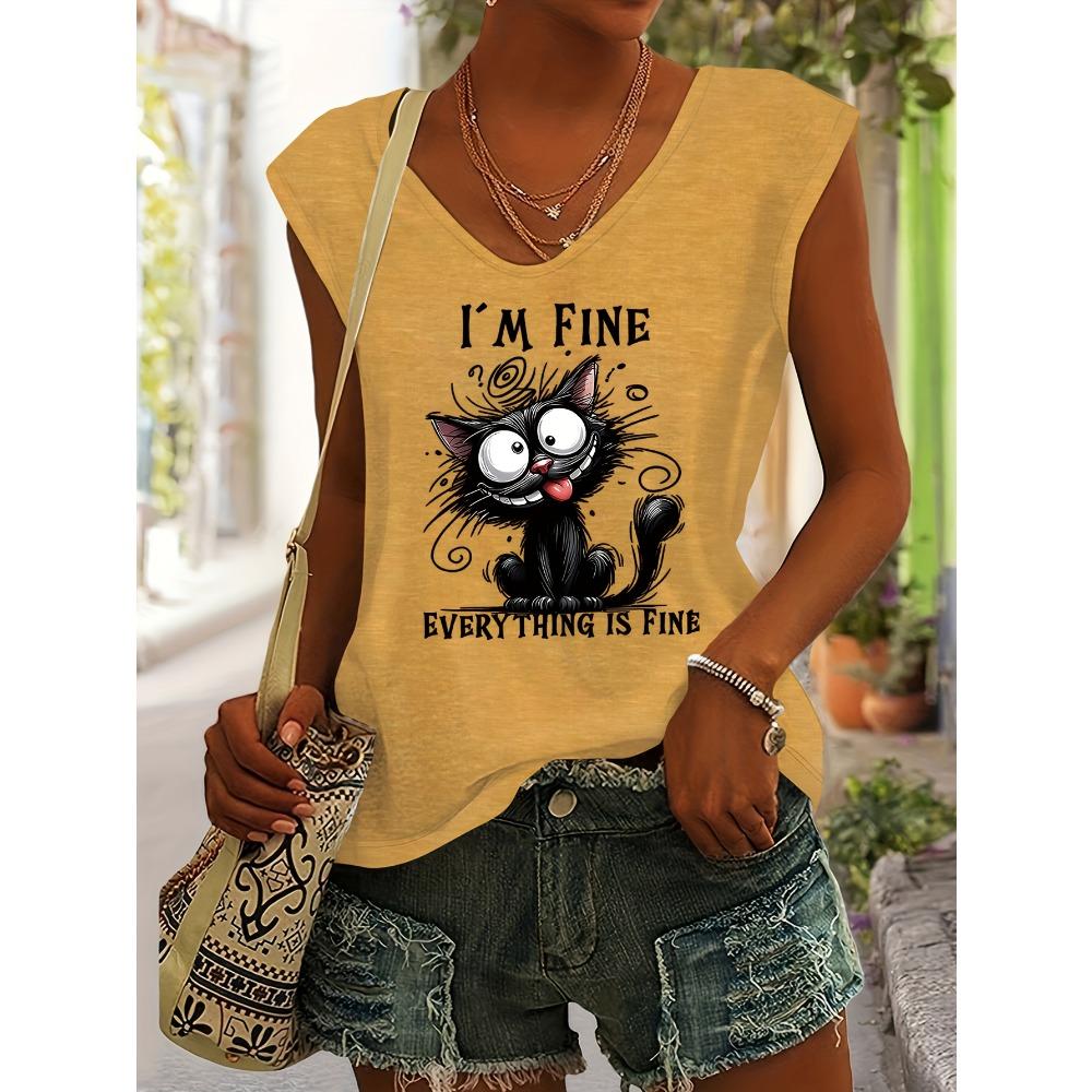 Cartoon cat print spring/summer V-neck vest